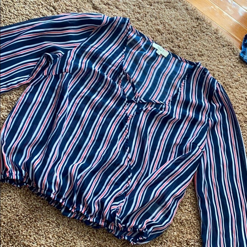 Red whit and blue blouse (sheer)